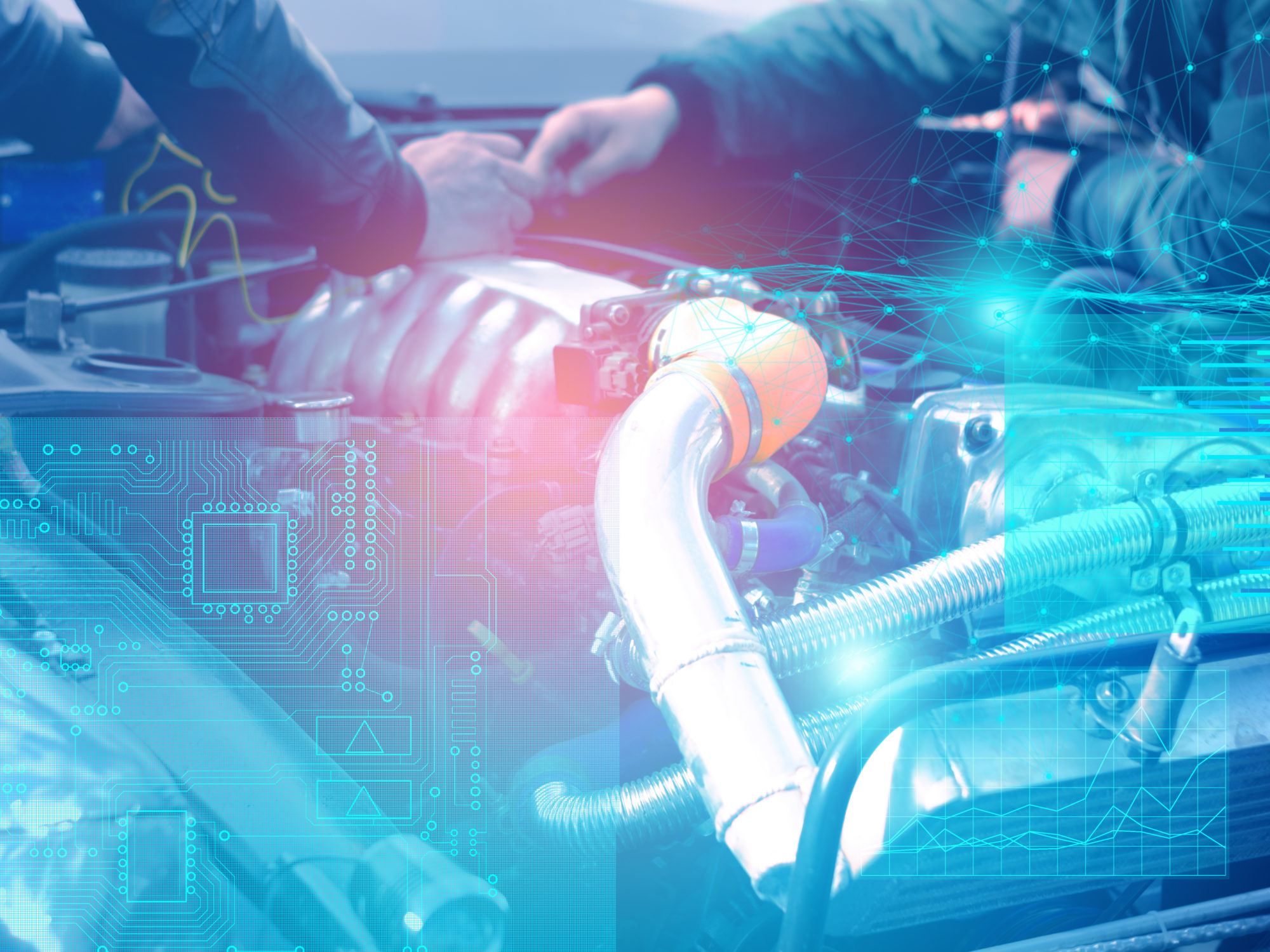 Prüfung und Diagnose von Motor und Elektrik des Fahrzeugs im Servicecenter mit Augmented-Reality-Anzeige