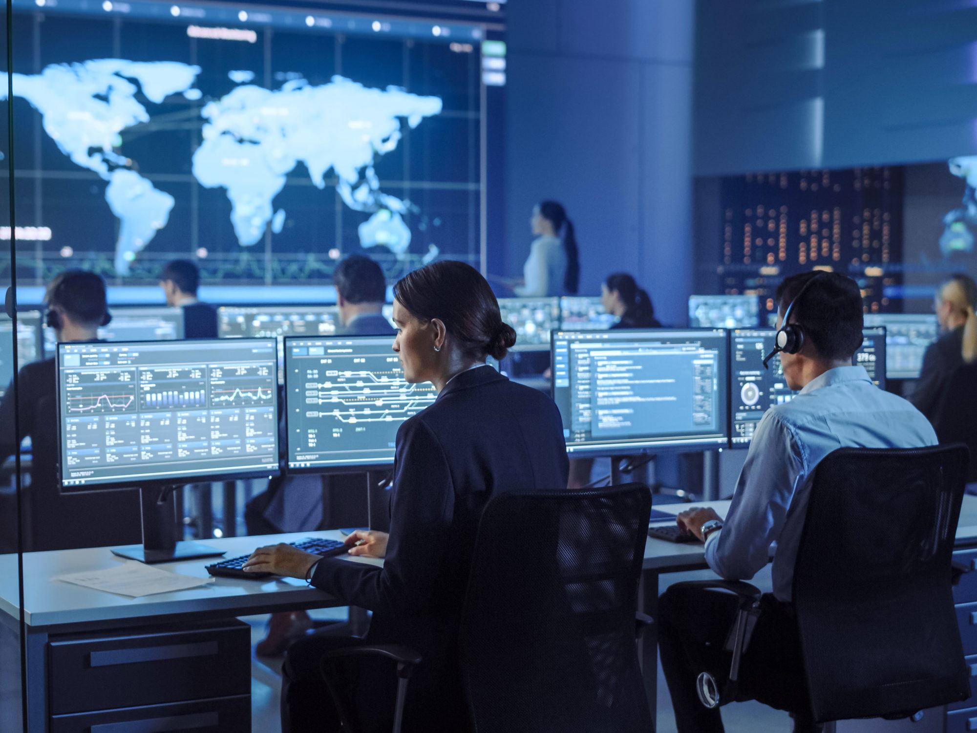 data center engineers in command center