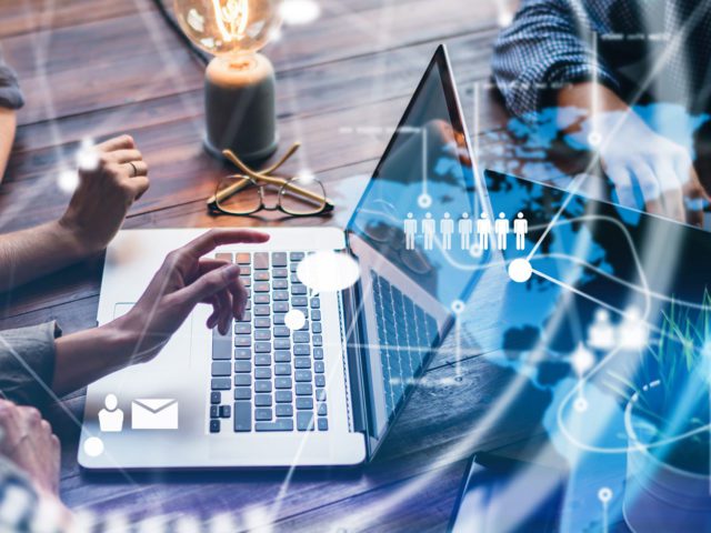 Arbeit am Laptop, abstrakter digitaler Hintergrund